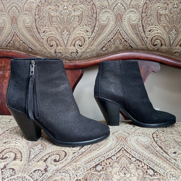 All Saints Black Embossed Leather Jonas Strap Booties Ankle Boots Heels Size 9 - Picture 7 of 13